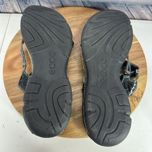 Ecco Sandal Womens 11.5 Black Leather Comfort Slip on Strappy Adustable Cork - Picture 9 of 13